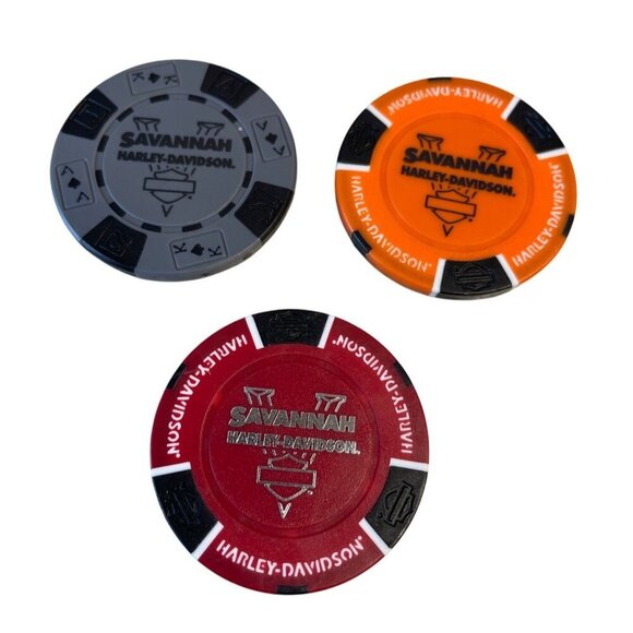 Harley Davidson Poker Chips Dealer Lot of 3 SAVANNAH GA - Picture 1 of 2